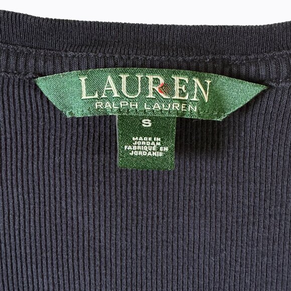 Lauren Ralph Lauren Capri Navy Top SzS Cotton V-Neck Cap Sleeve Y2K Casual Elena - Picture 4 of 6
